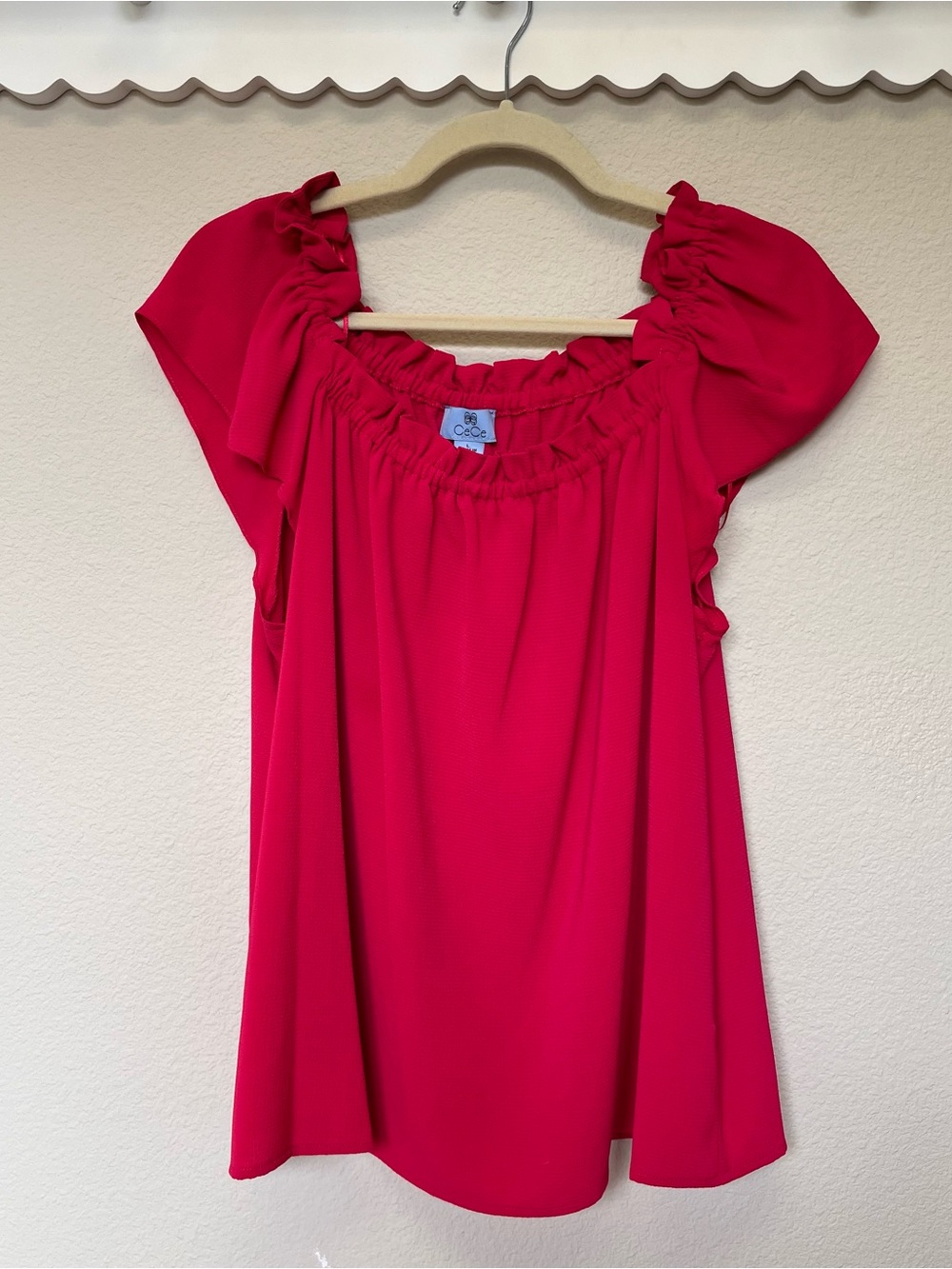 CeCe Bright Pink Ruffle Shoulder Women’s Top